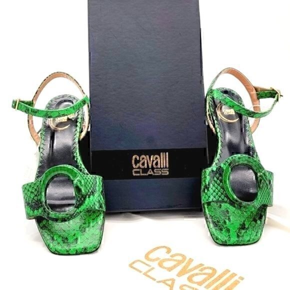 Roberto Cavalli flat sandals Green Black Leather EU35 / US5 - Picture 2 of 10